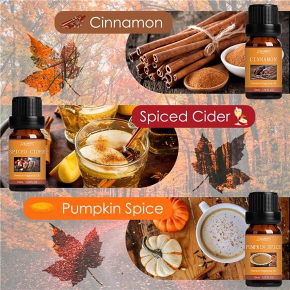 60ml Fall Essential Oils Set,‎ Autumn Fragrance Oil for Diffuser, Candle Making - Picture 2 of 6